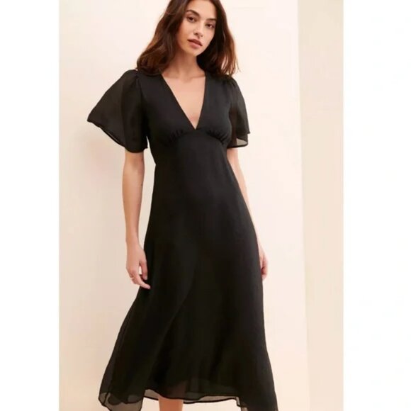 🦋 Lisa Says Gah ! Grace Chiffon Maxi midi Dress flutter sleeves in Black S - Picture 5 of 9